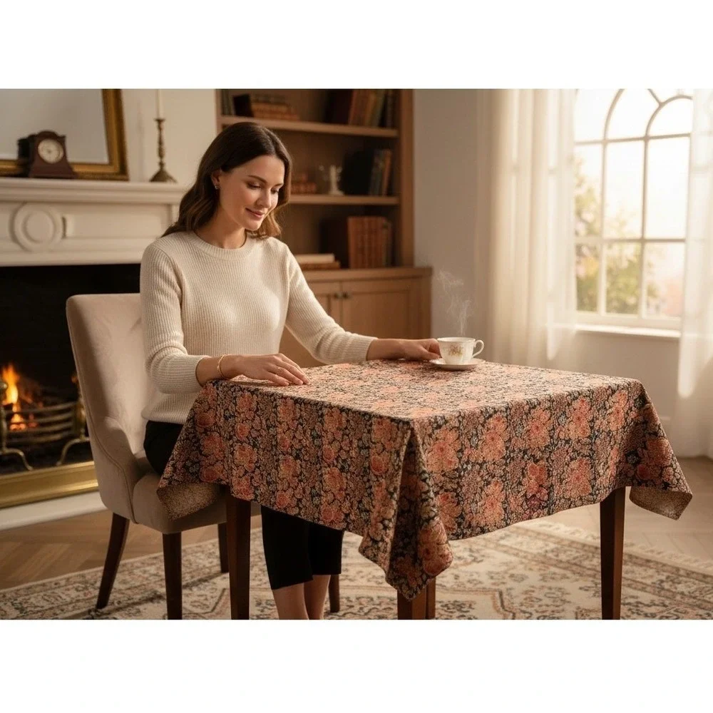 XOCHI Floral Fruit Tapestry Tablecloth 100% Cotton Terracotta‎ 52